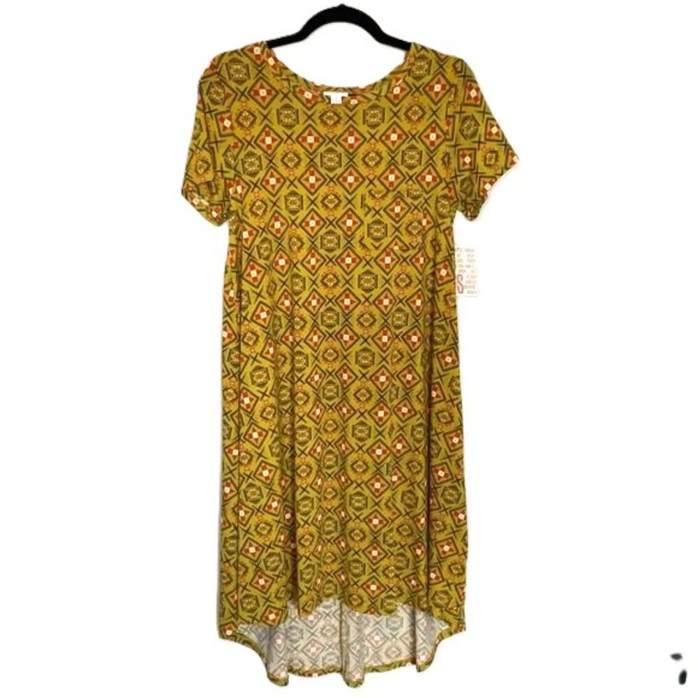 LuLaRoe Carly Swing Dress Small Aztec Geometric Tribal Green Red White Black
